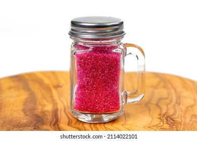 Small Mason Jar With Red Confectionary Sugar