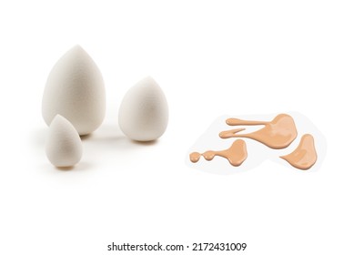 Small, Medium And Large  White Beauty Blender Isolated On White.