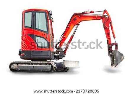 Small or mini excavator with clipping path isolated on white background. Construction equipment. isolated object