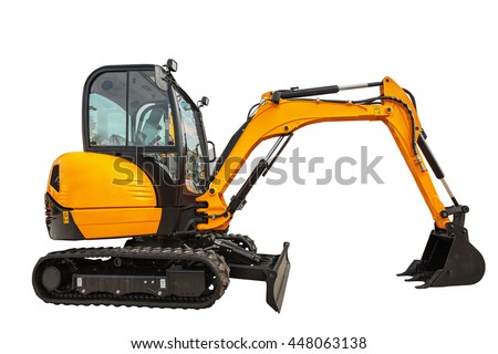 Small or mini excavator with clipping path isolated on white background