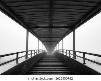 A Small Modern Bridge Over The Highway Near The French Alps