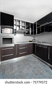 Small Modern Kitchen In Black And Wenge Colors