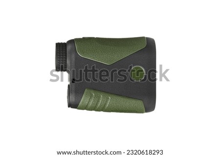 A small modern optical rangefinder. An electronic device for measuring distance. Isolate on a white background.