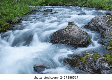Small mountain river with little rapids