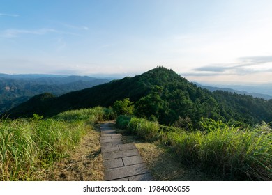 Small Mountain Trail Go Through The Mountain At A Distance, In New Taipei City, Taiwan.