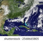 Small mountain waterfall in natural. Noise and grain included. Hurricane from space, satellite view. A girl surfing on wave in ocean, view from above. Elements of this image furnished by NASA