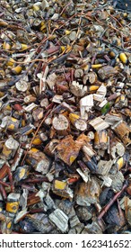 Small Multi-colored Elements Of A Sliver Of Tree Branches Chopped In A Wood Crusher