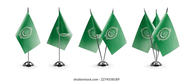 Small national flags of the Arab League on a white background.