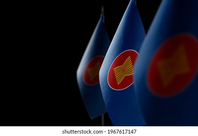 Small National Flags Of The ASEAN On A Black Background