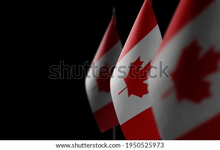 Small national flags of the Canada on a black background