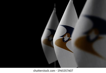 Small National Flags Of The Eurasian Economic Union On A Dark Background