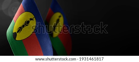 Small national flags of the New Caledonia on a dark background