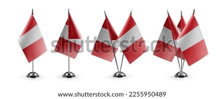 Small national flags of the Peru on a white background.