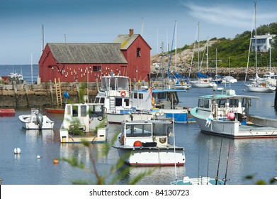 Small New England Harbor Of A Lobster Fishing Town