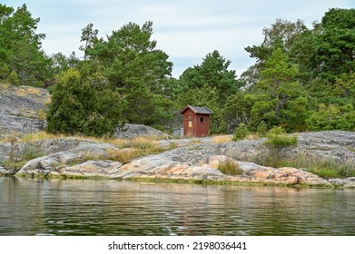 small outhouse on small island in Stockholm archipelago