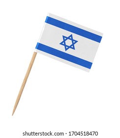 Small Paper Israeli Flag On Wooden Stick, Isolated On White