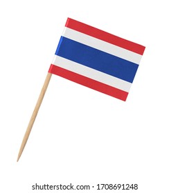 Small Paper Thai Flag On Wooden Stick, Isolated On White