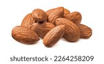 Small pile of almonds isolated on white background. Close-up. Package design element with clipping path