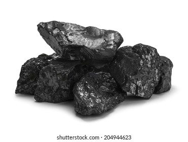 Small Pile Of Black Coal Rock Isolated On White Background.