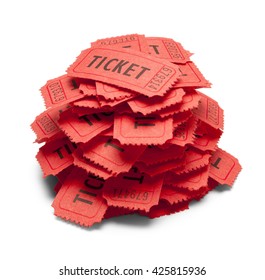 Small Pile Of Red Tickets Isolated On White Background.