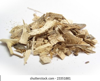 Small Pile Of Wood Chips Used As Mulch Or Fuel