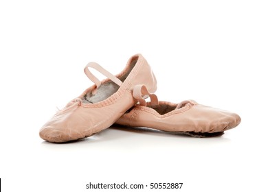 Small Pink Ballet Slippers On A White Background