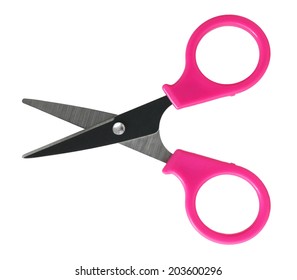 Small Pink Child Scissors Isolated On White Background