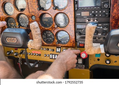 Small Plane Instrument Panel, Ready Preparing For Take Off