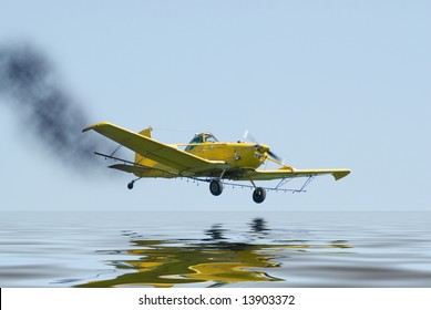 A Small Plane On Fire And About To Crash Into Some Water