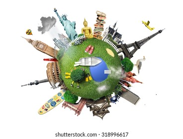 Small Planet With Landmarks Around The World