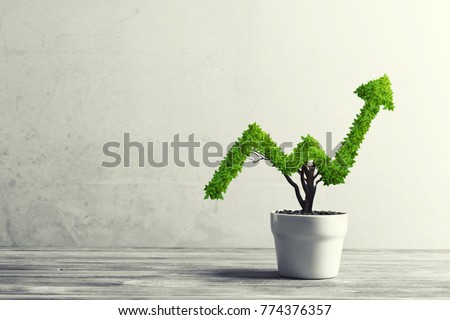 Small plant in pot shaped like growing graph