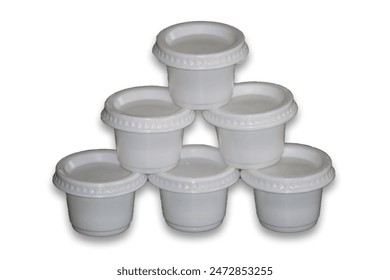Small plastic  containers isolated  on white background