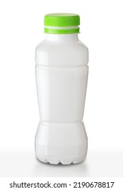 Small Plastic Kefir Bottle On White Background