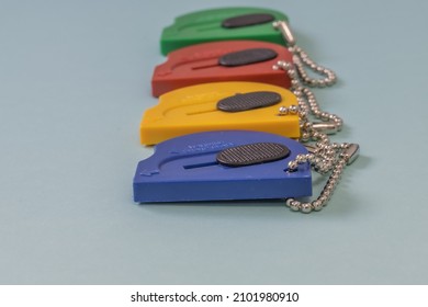 Small Plastic Safety Cutter, Retractable Mini Knife With Key Chain In Various Colors.