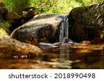 Small pond of a stream running through granite rocks, Trilho da Preguica hike, Peneda-Gerês National Park, Braga district, Portugal