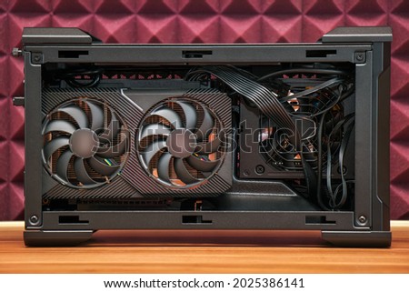 Small portable computer close up. PC upgrade. 