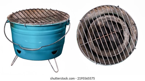 A Small Portable Grill For Cooking Food On An Isolated Background.