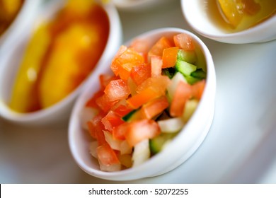 Small Prep Bowls Filled With Different Fruit And Veg.