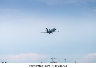 Small Private Business Jet Taking Off From The City Airport