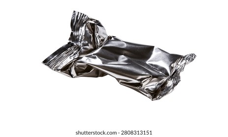 Small rectangular silver metallic foil snack wrapper