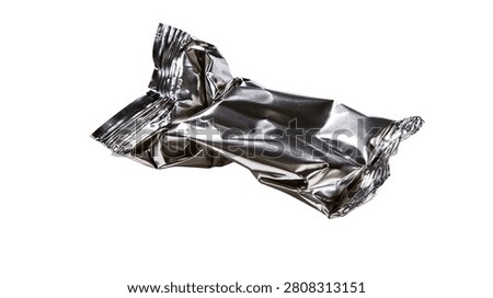 Small rectangular silver metallic foil snack wrapper