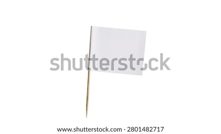 Small rectangular white paper flag attached to a thin wooden toothpick
