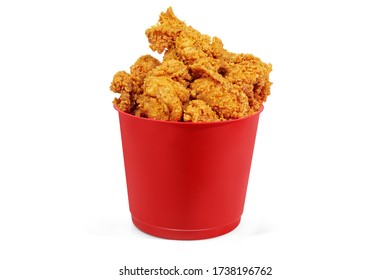 Small Red Bucket Chicken Fried White Background