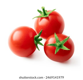 A small red tomato. Group of cherry tomatoes isolated on white background. - Powered by Shutterstock