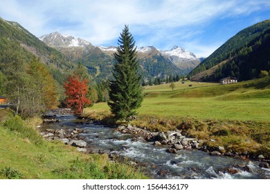 small river in autumn in mallnitztal, Austria                               