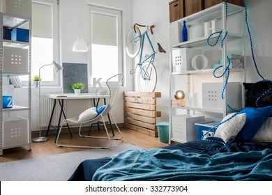 Small Room Decorated With Shades Of Blue