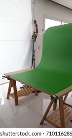 Small Set Of Green Screen Background In Studio For Shooting Video Commercial.