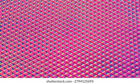 Small shapes form a grid pattern with bright colors reflecting light. The design creates a lively visual effect.