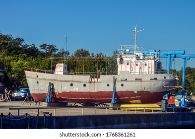 Small Ship On A Slipway Under Repair