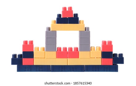 Small ship from plastic blocks isolated on white background